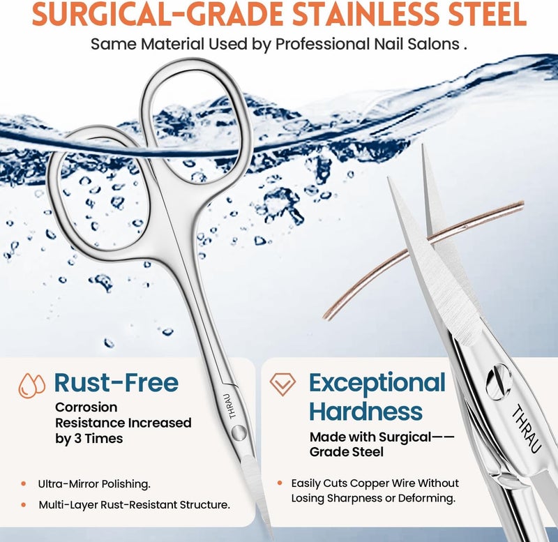 THRAU Left-Handed Cuticle Scissors – Surgical Grade Stainless Steel with Sharp Curved Tip for Cuticles, Nails, Eyebrows, Eyelashes, Nose Hair & Beard – Ideal for Manicure & Precise Grooming - Image 5